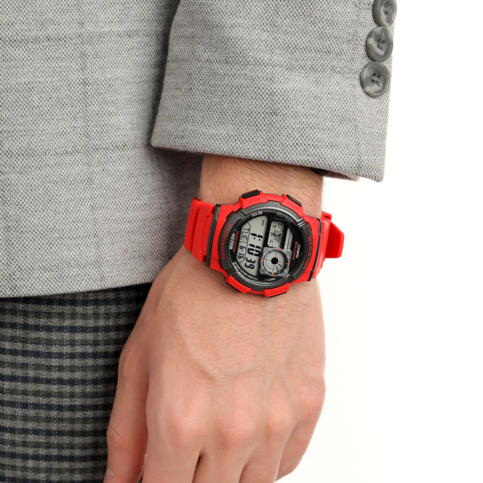 Casio AE-1000W-4AVDF Digital Watch – World Time, 10-Year Battery, Red Sport Style - THE HAPPY BUY