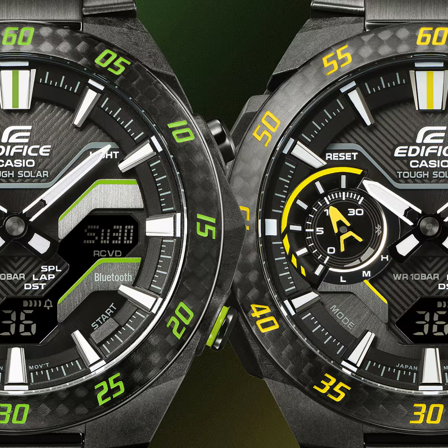 CASIO EDIFICE ECB-2200RC-1A9DF Solar Powered Bluetooth Chronograph Watch for Men with Carbon Bezel and Stainless Steel Band Black/Yellow