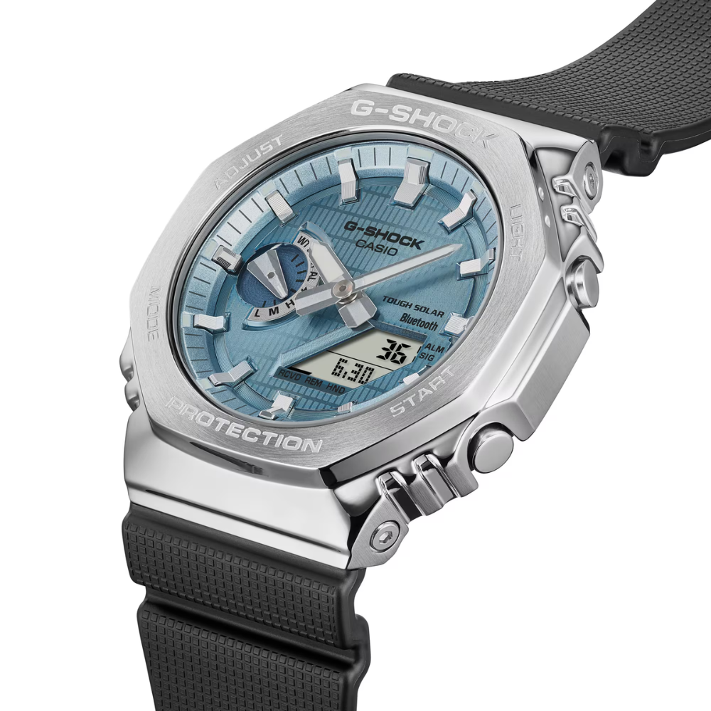 Casio G-SHOCK GBM-2100A-1A2DR Men’s Analog-Digital Metal Covered Ice Blue Dial Watch, Bluetooth, Tough Solar, 200M Water Resistant
