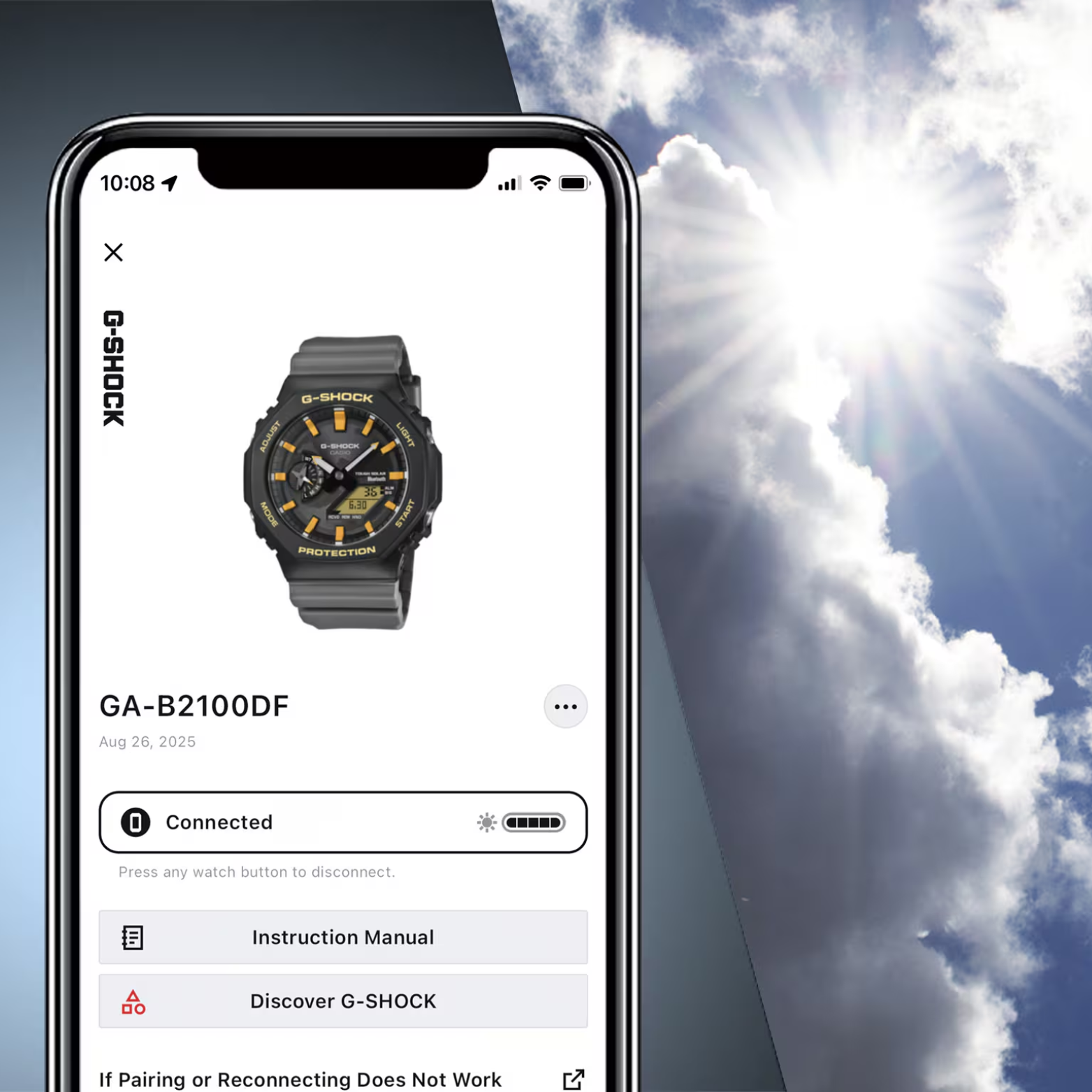 CASIO G-SHOCK GA-B2100DF-1A Analog-Digital Men’s Watch, Tough Solar, Bluetooth Connectivity, 200M Water Resistant, Black Resin Strap