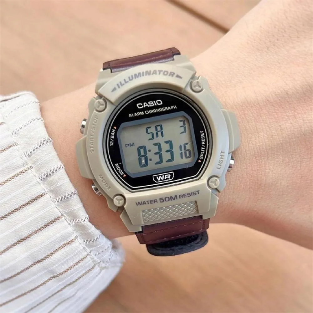 CASIO W-219HB Series Standard Digital Watch – Classic Retro Design, LED Backlight, Stopwatch, Alarm, 50M Water Resistance, Resin Case, Fabric Band, Long Battery Life – Men’s Casual Sports Digital Watch