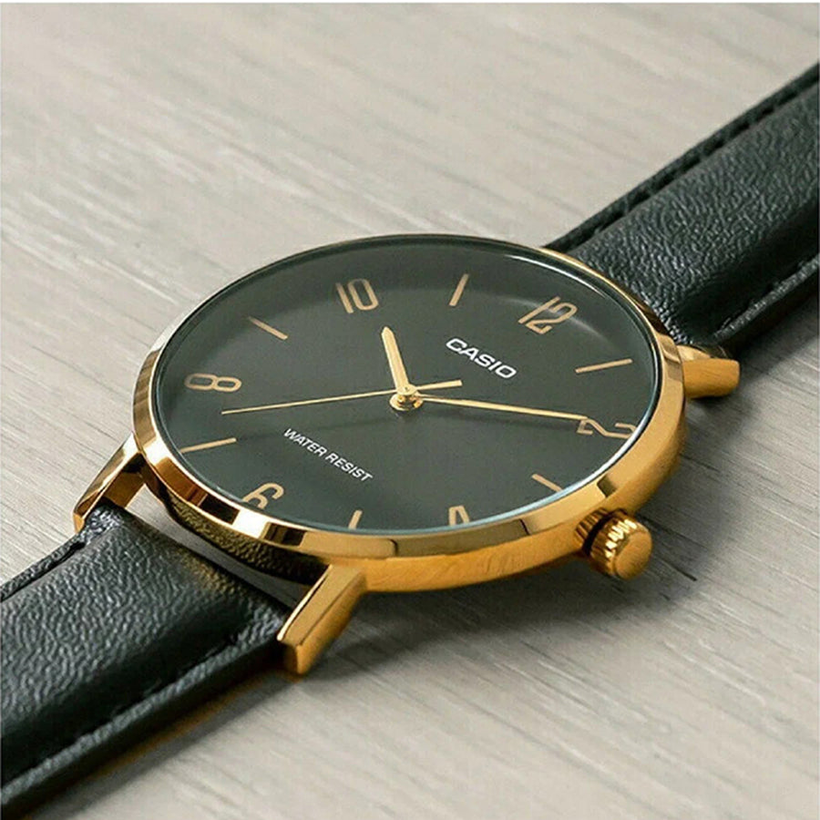 CASIO MTP-VT01GL Series Men’s Analog Watch – Genuine Leather Strap, Minimalist Dial, Quartz Movement, Classic Everyday Style