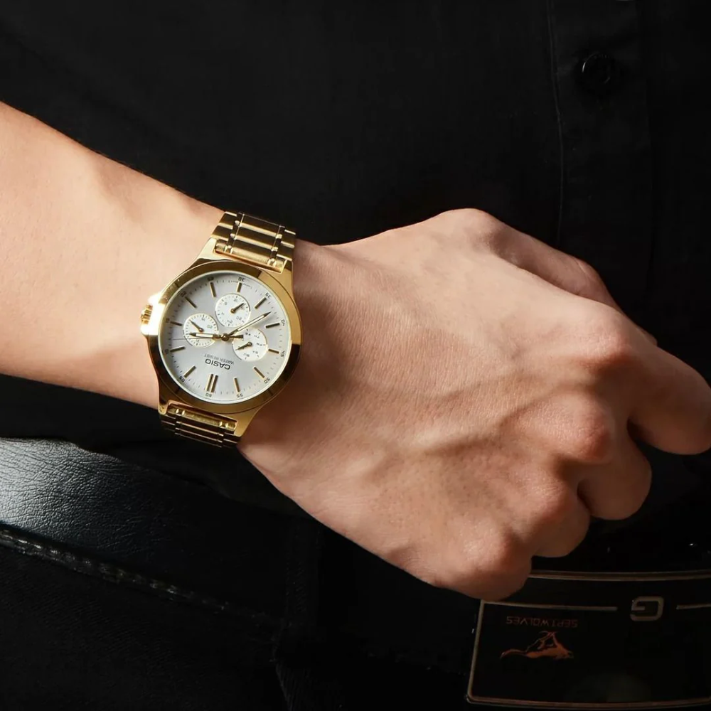 CASIO MTP-V300G Series Men’s Analog Watch – Gold-Tone Stainless Steel, Multi-Dial Design, Classic Quartz Movement