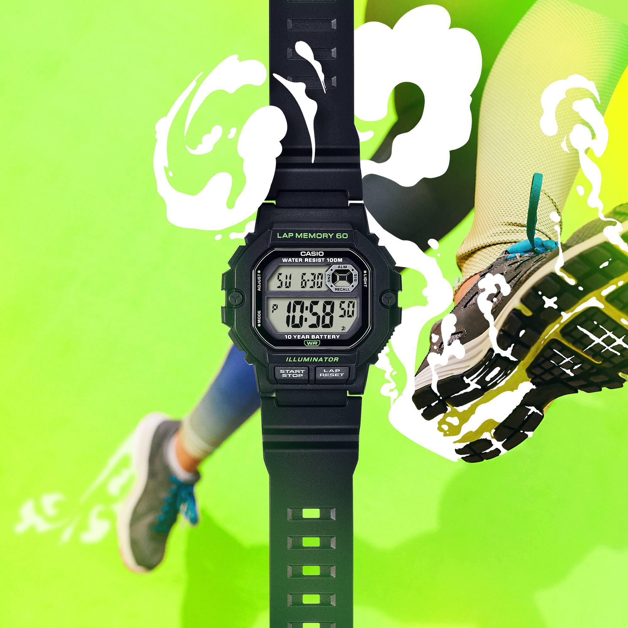 CASIO WS-1400H Series Digital Sports Watch – 100-Lap Memory, Large Display, LED Light, 100M Water Resistant