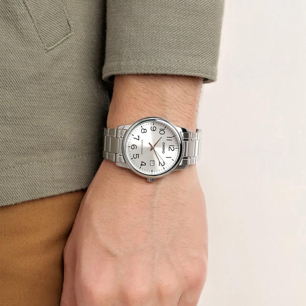 CASIO MTP-V002D Men's Watch – Classic Stainless Steel Analog Quartz Watch | Water Resistant, Elegant & Affordable Timepiece for Men