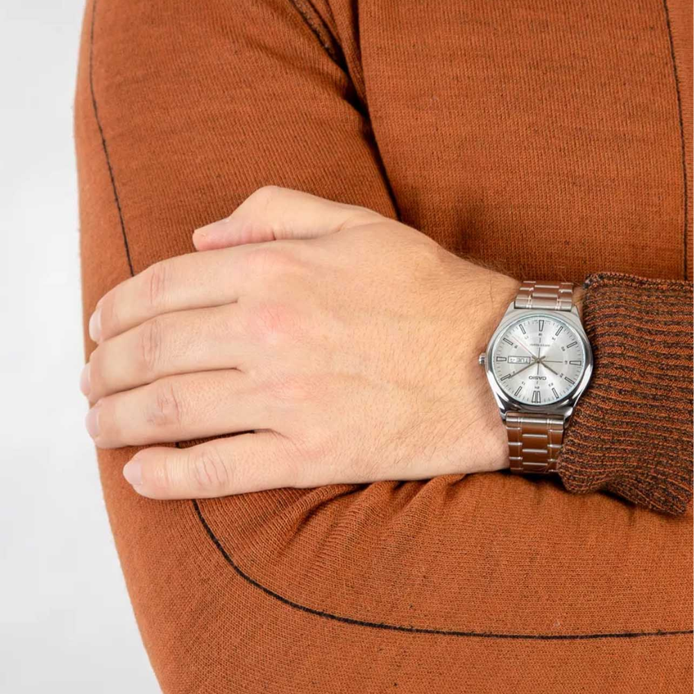CASIO MTP-V006D Series Standard Analog Men’s Watch – Silver Stainless Steel Case & Band, Roman Numeral Dial, Date Display, Quartz Movement, 30M Water Resistance, Mineral Glass – Men’s Classic Dress Watch