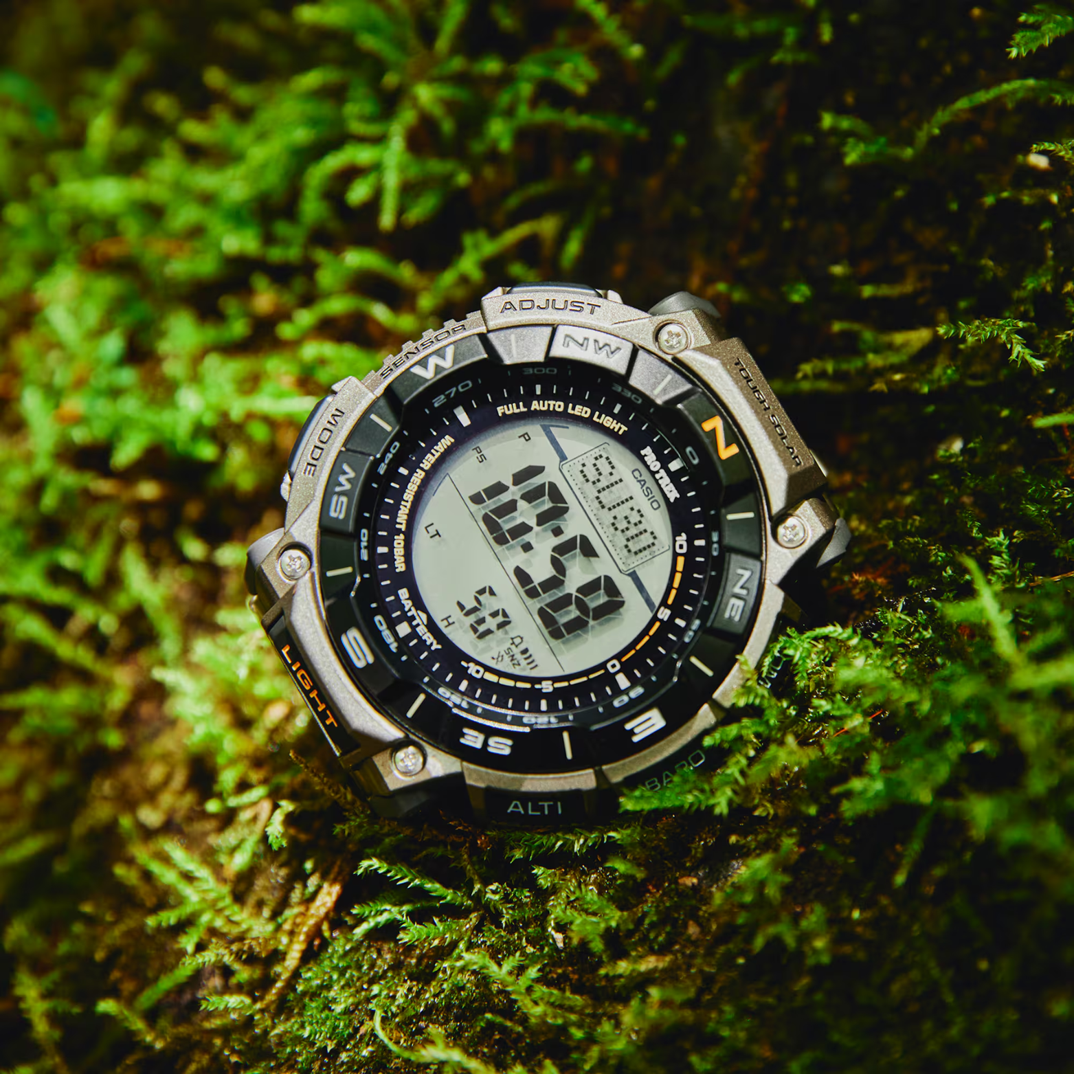 Casio Pro Trek PRG-340T-7DR Men's Solar Outdoor Watch, Triple Sensor (Altimeter, Barometer, Compass), Titanium Band, Tough Solar Power, 100M Water Resistant