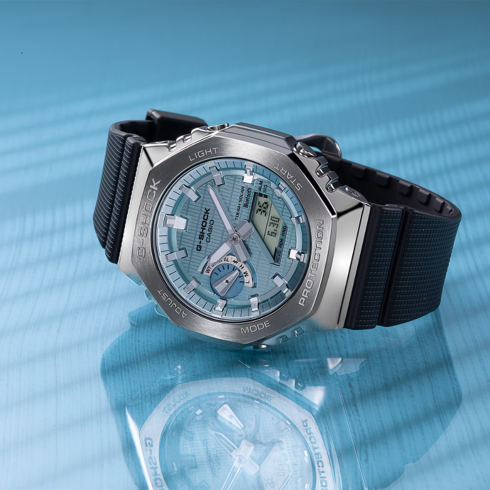 Casio G-SHOCK GBM-2100A-1A2DR Men’s Analog-Digital Metal Covered Ice Blue Dial Watch, Bluetooth, Tough Solar, 200M Water Resistant