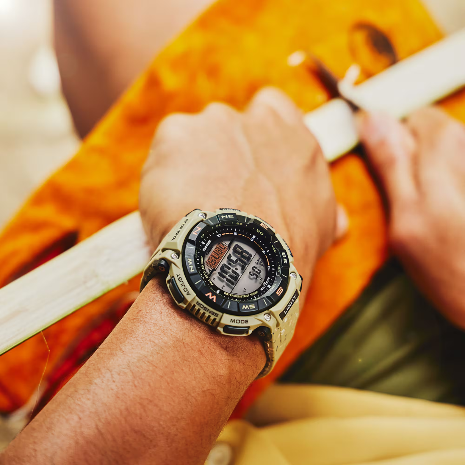 Casio Pro Trek PRG-340T-7DR Men's Solar Outdoor Watch, Triple Sensor (Altimeter, Barometer, Compass), Titanium Band, Tough Solar Power, 100M Water Resistant