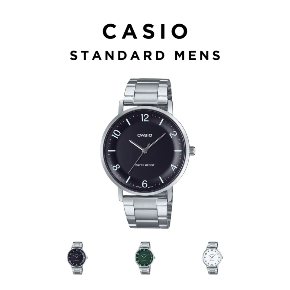 CASIO MTP-VT03D Series Standard Analog Men’s Watch – Stainless Steel Case & Band, Quartz Movement, Minimalist Dial, 50M Water Resistance, Date Display, Long Battery Life – Men’s Classic Business Watch - THE HAPPY BUY