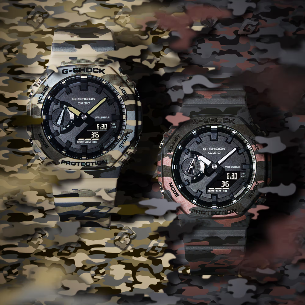 CASIO G-SHOCK GA-2100CM-8ADR Analog Digital Men's Watch Grey Camouflage Resin Strap 200M Water Resistant