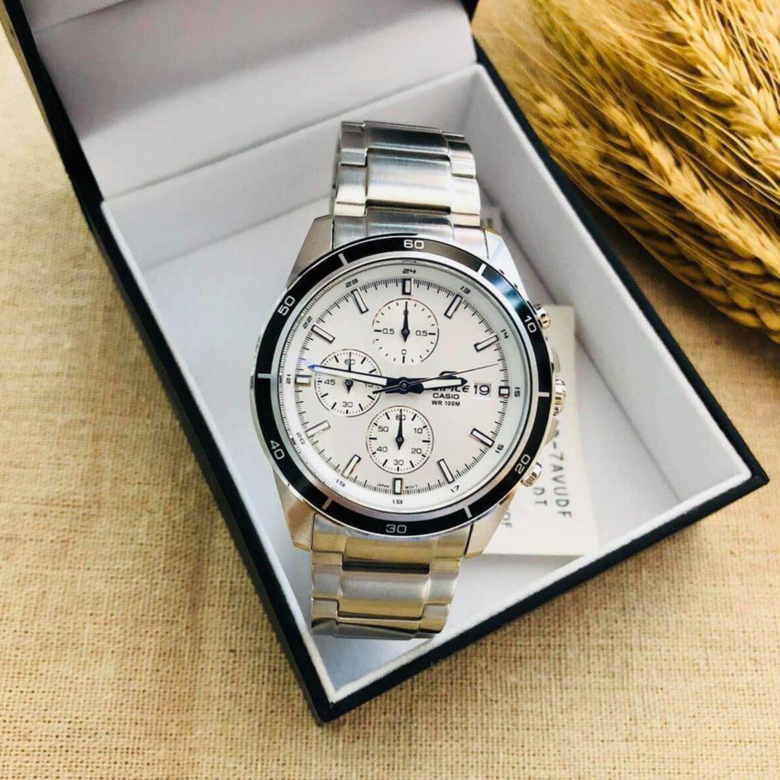 CASIO EDIFICE EFR-526D-7AVUDF Chronograph Watch for Men with Stainless Steel Band and White Dial Silver