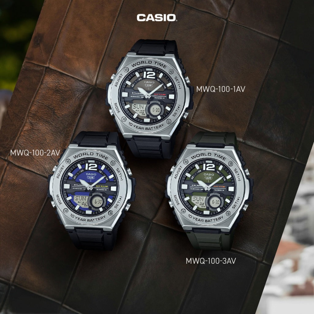 CASIO MWQ-100 Series Standard Analog-Digital Watch – Dual Display, Stopwatch, Alarm, LED Light, 50M Water Resistance, Day & Date Display, Quartz Movement – Men’s Classic Sports Watch
