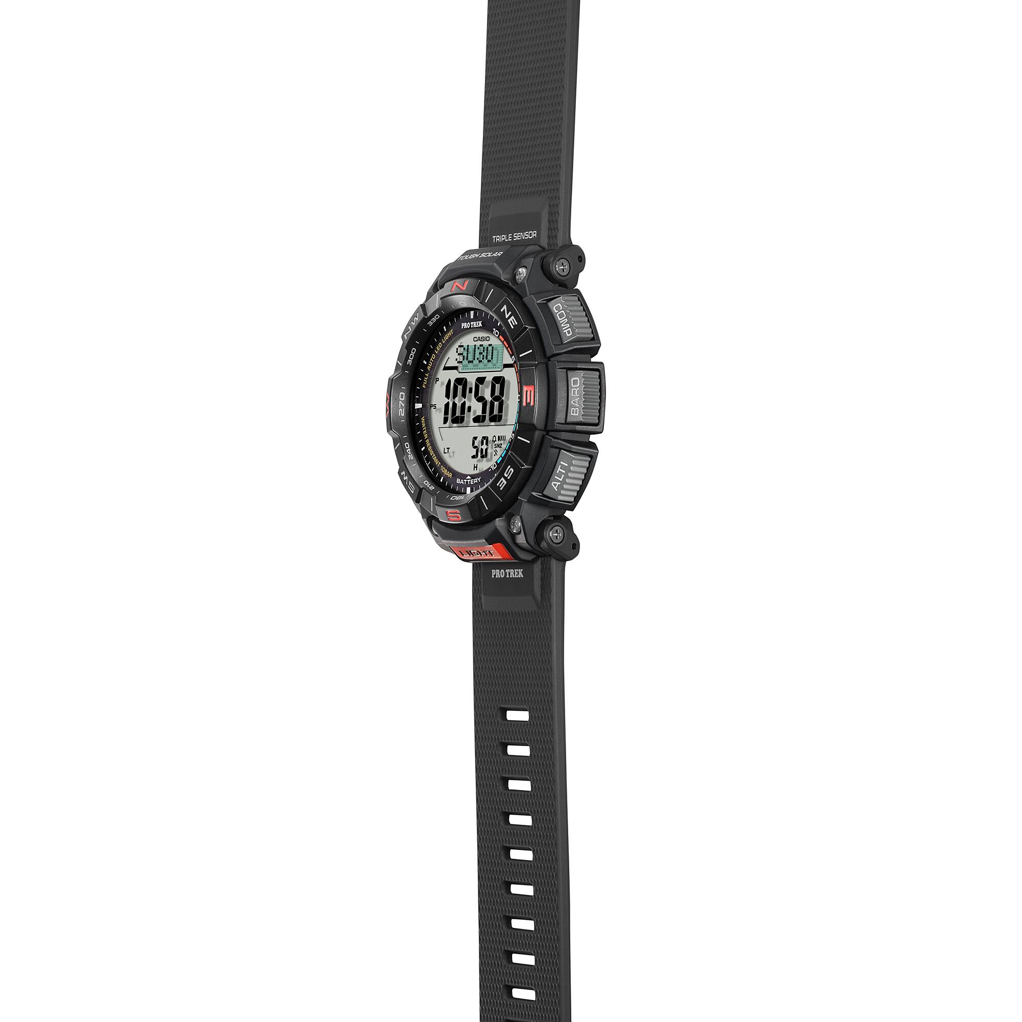 Casio PRO TREK PRG-340-1DR Men’s Solar Triple Sensor Black Outdoor Watch, Tough Solar, 100M Water Resistant