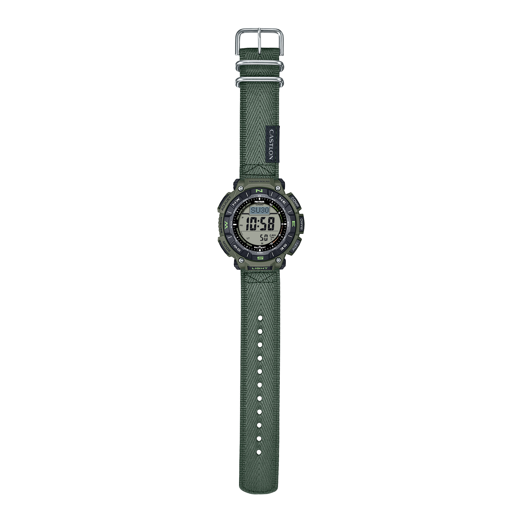 Casio PRO TREK PRG-340B-3DR Men’s Solar Triple Sensor Green Outdoor Watch, Tough Solar, 100M Water Resistant