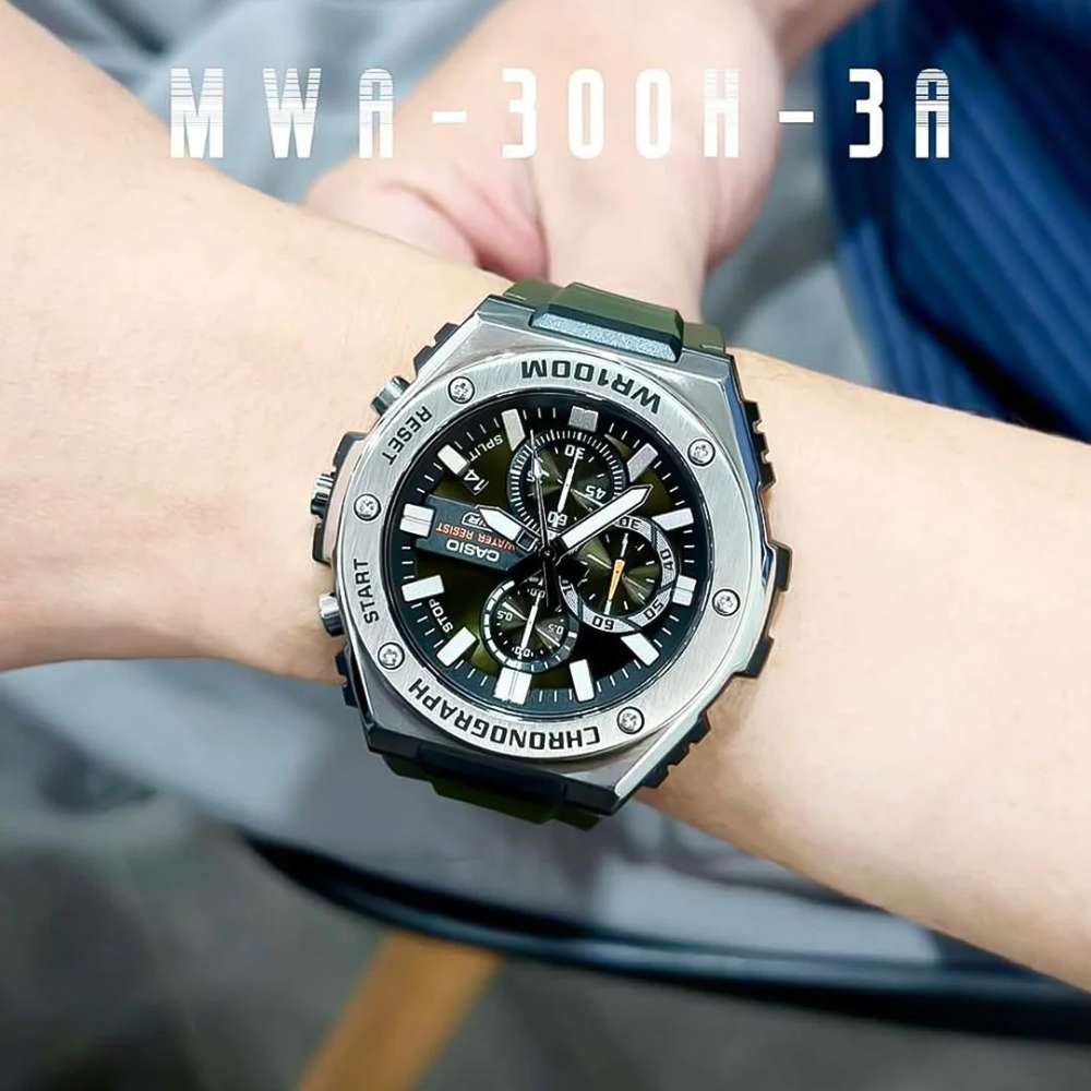 CASIO MWA-300H Series Standard Analog Men’s Watch – Stainless Steel Bezel, LED Light, 100M Water Resistance, Quartz Movement, Long Battery Life, Resin Case & Strap – Men’s Classic Sports Watch
