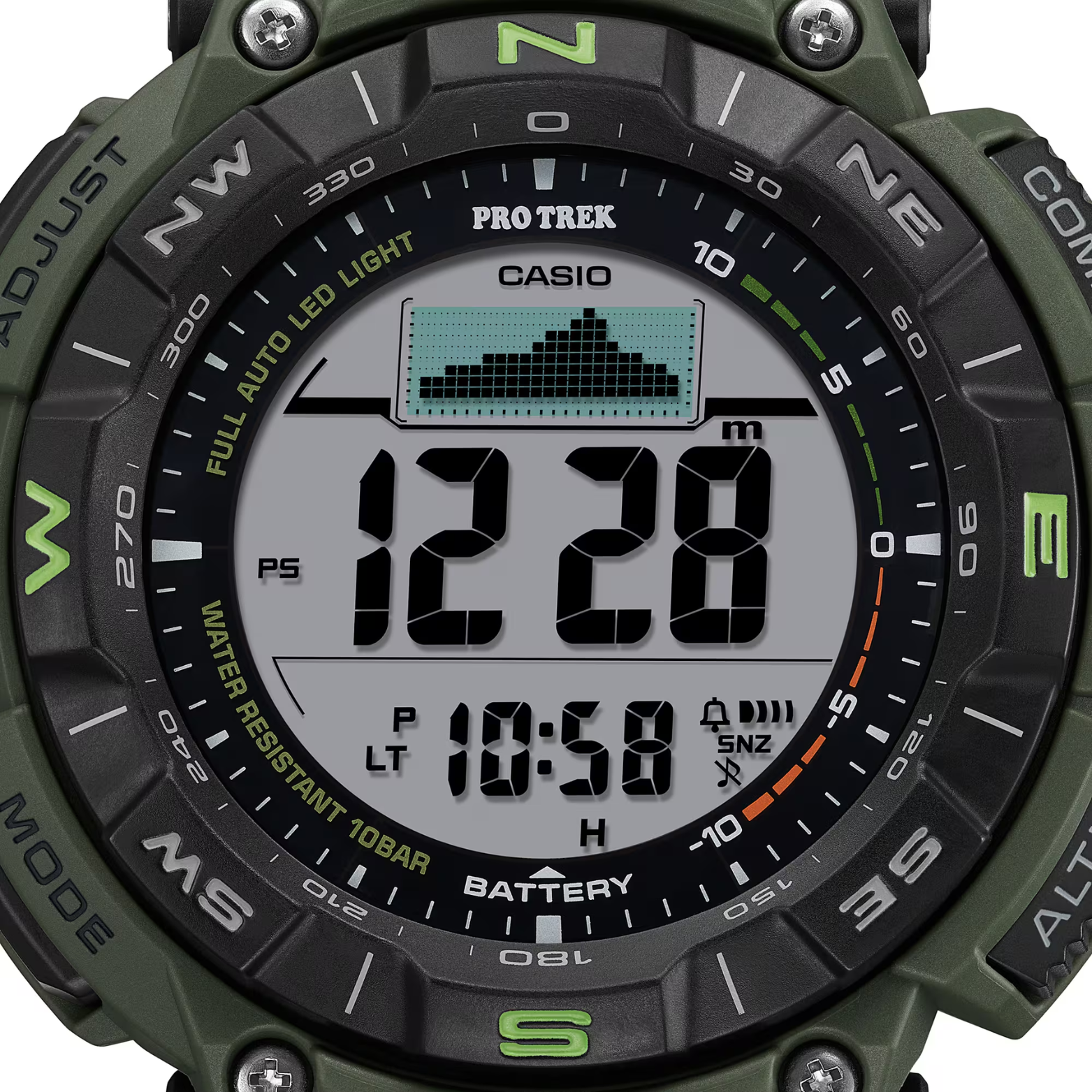 CASIO PROTREK PRG-340B-3DR Solar Powered Men’s Watch, Triple Sensor, 200M Water Resistant, Green Resin Strap