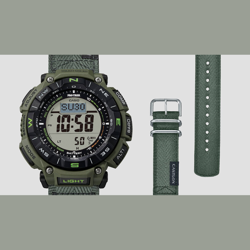 Casio PRO TREK PRG-340B-3DR Men’s Solar Triple Sensor Green Outdoor Watch, Tough Solar, 100M Water Resistant