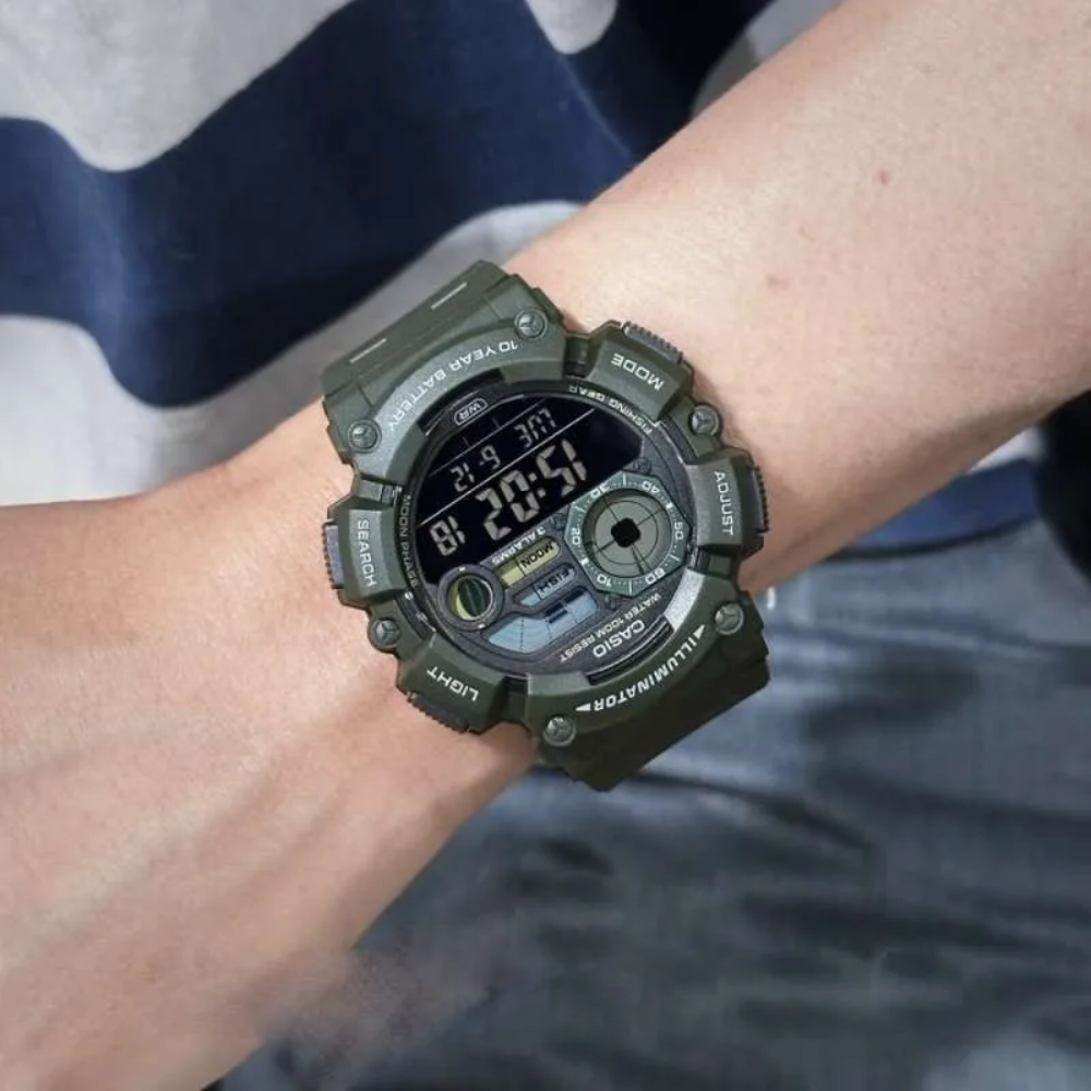 CASIO WS-1500H Series Standard Digital Watch – 10-Year Battery, Dual Time, World Time, LED Light, 100M Water Resistance, Stopwatch & Countdown Timer, Full Auto Calendar – Men's Outdoor Sports Watch