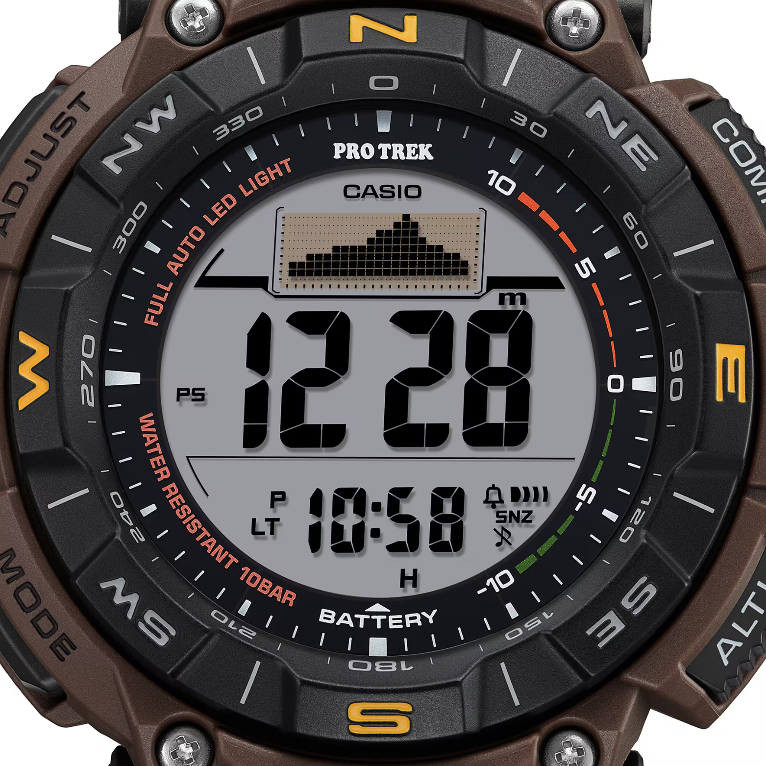 CASIO PROTREK PRG-340L-5DR Solar Powered Men’s Watch, Triple Sensor, 200M Water Resistant, Brown Leather Strap
