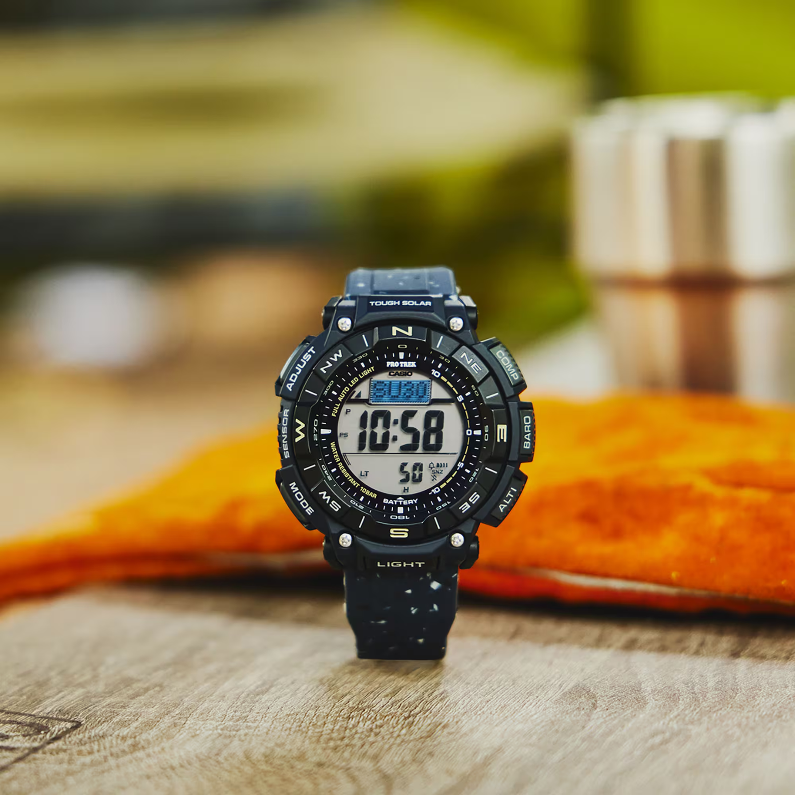 Casio Pro Trek PRG-340SC-2DR Men's Solar Outdoor Watch, Triple Sensor (Altimeter, Barometer, Compass), Bio-Based Resin Strap, Tough Solar, 100M Water Resistant