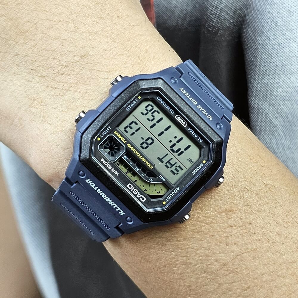 CASIO WS-1600H Series Standard Digital Watch – 10-Year Battery, Dual Time, LED Backlight, Stopwatch, Countdown Timer, 100M Water Resistant, Full Auto Calendar – Men’s Sports Outdoor Watch