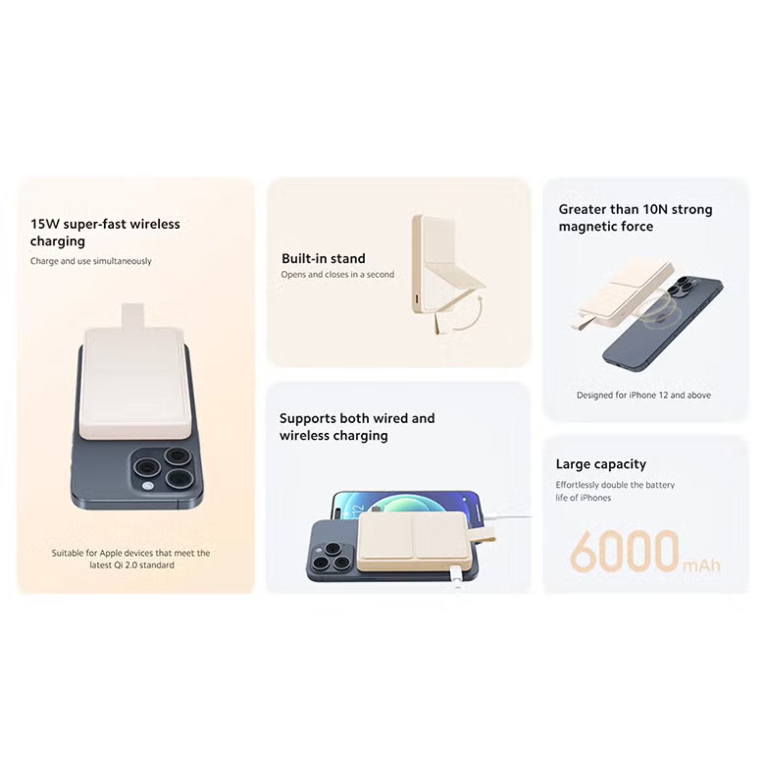 XIAOMI Magnetic Power Bank 6000mAh – Snap-On Wireless Charger, USB-C Fast Charging, Ultra-Slim Portable Battery Pack, MagSafe-Compatible for iPhone & Android