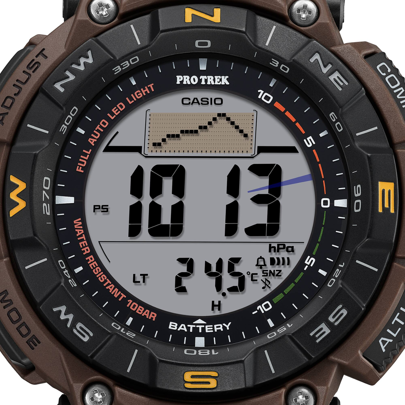 CASIO PROTREK PRG-340L-5DR Solar Powered Men’s Watch, Triple Sensor, 200M Water Resistant, Brown Leather Strap