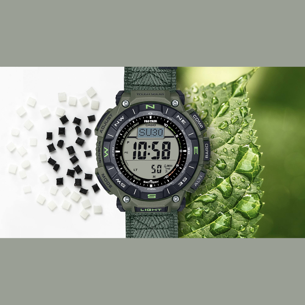 Casio PRO TREK PRG-340B-3DR Men’s Solar Triple Sensor Green Outdoor Watch, Tough Solar, 100M Water Resistant