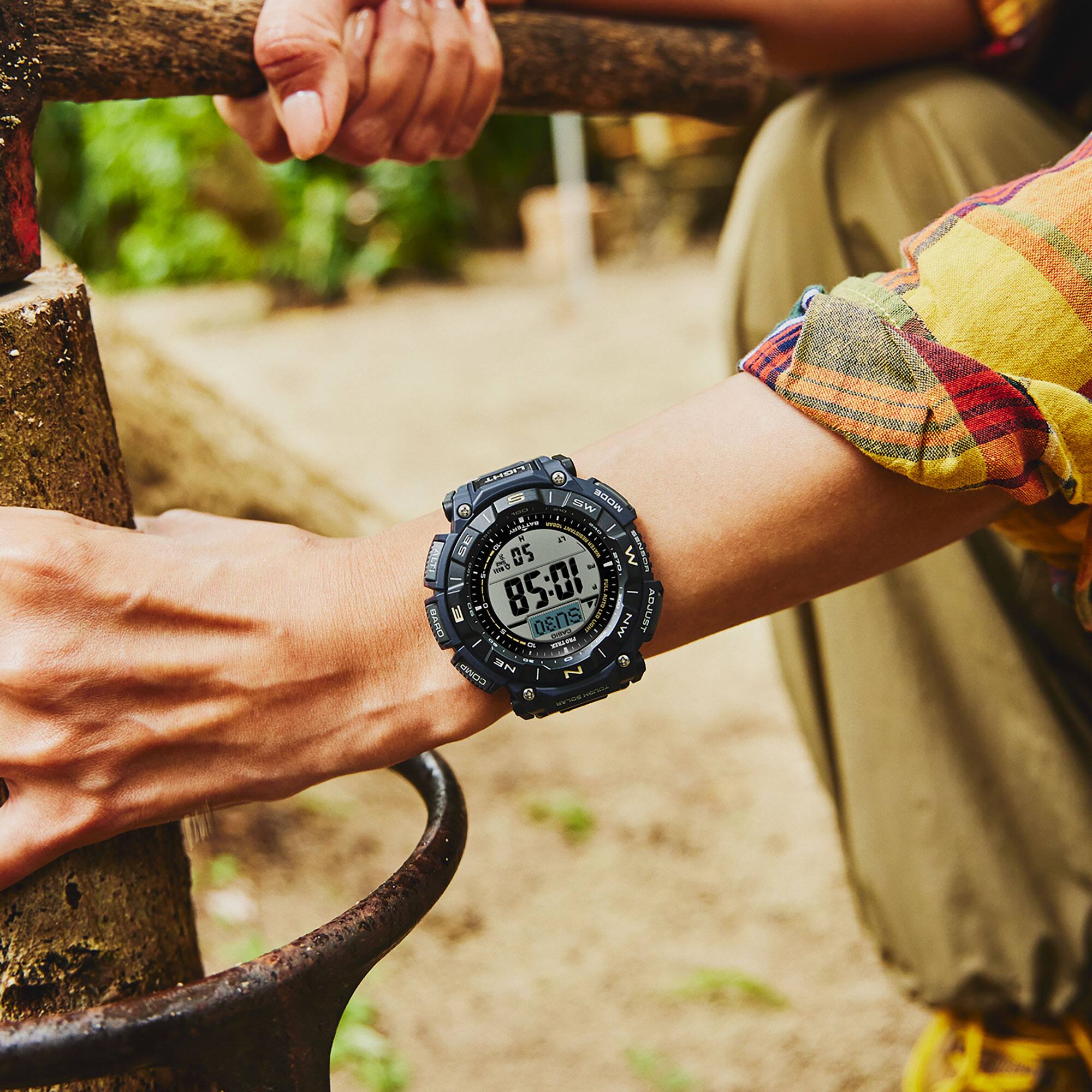 Casio Pro Trek PRG-340SC-2DR Men's Solar Outdoor Watch, Triple Sensor (Altimeter, Barometer, Compass), Bio-Based Resin Strap, Tough Solar, 100M Water Resistant