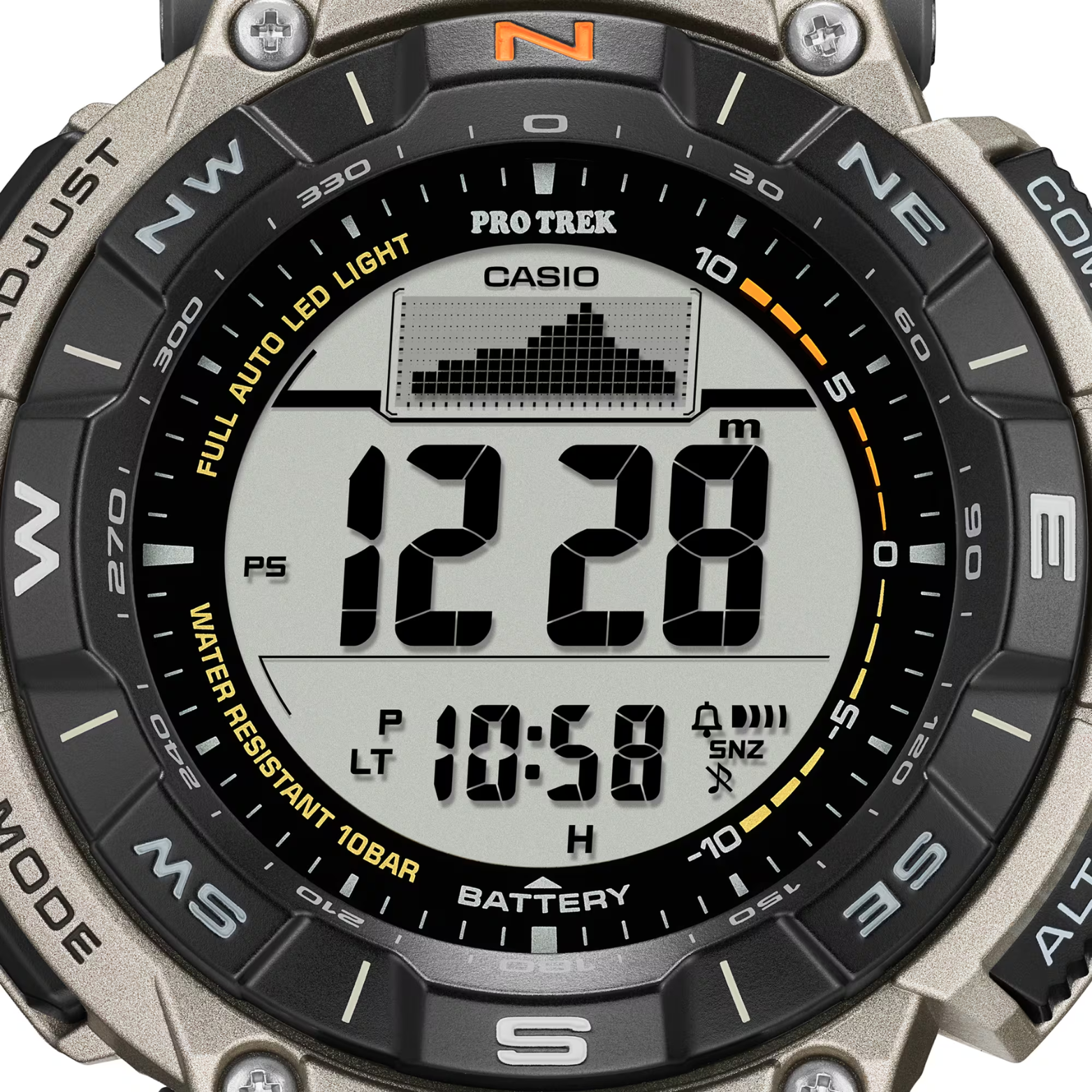 Casio Pro Trek PRG-340T-7DR Men's Solar Outdoor Watch, Triple Sensor (Altimeter, Barometer, Compass), Titanium Band, Tough Solar Power, 100M Water Resistant