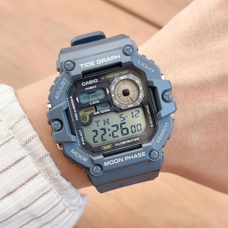 CASIO WS-1700H Series Digital Sports Watch – 10-Year Battery, Tide Graph, Moon Phase, World Time, LED Backlight, 100M Water Resistance, Stopwatch & Alarm – Outdoor Men's Watch