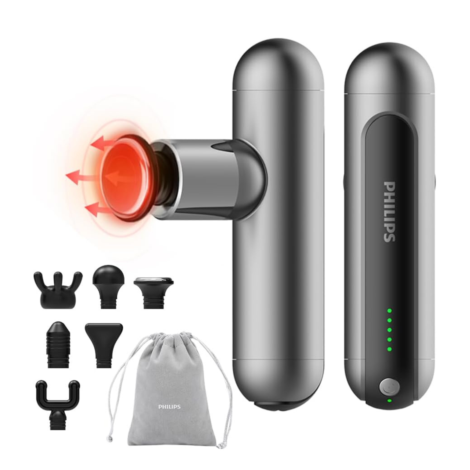 PHILIPS Mini Massage Gun PPM3103G – Portable Deep Tissue Percussion Massager for Muscle Relief & Recovery, USB-C Rechargeable, Quiet & Compact