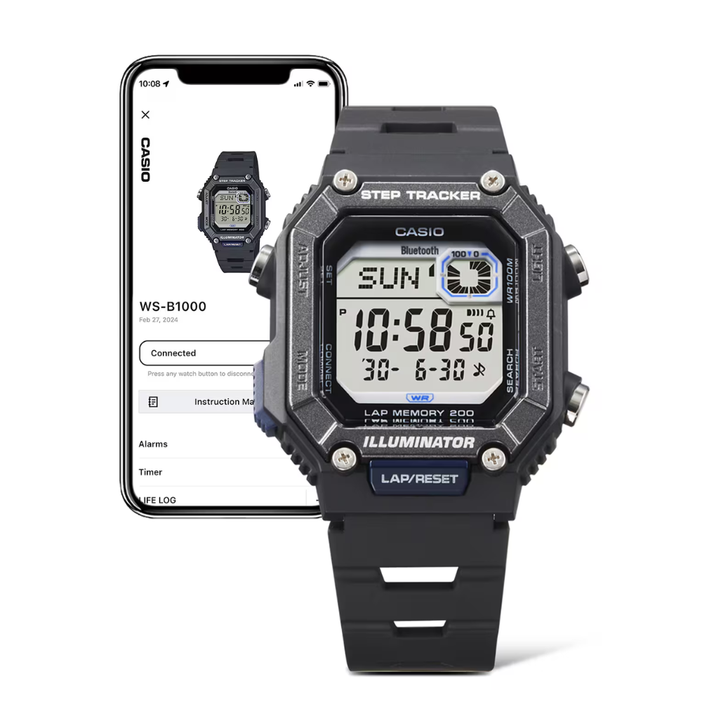 CASIO WS-B1000 Series Digital Bluetooth Watch – Smartphone Pairing, Step Tracker, Stopwatch, 100M Water Resistant, Sports & Fitness Smartwatch