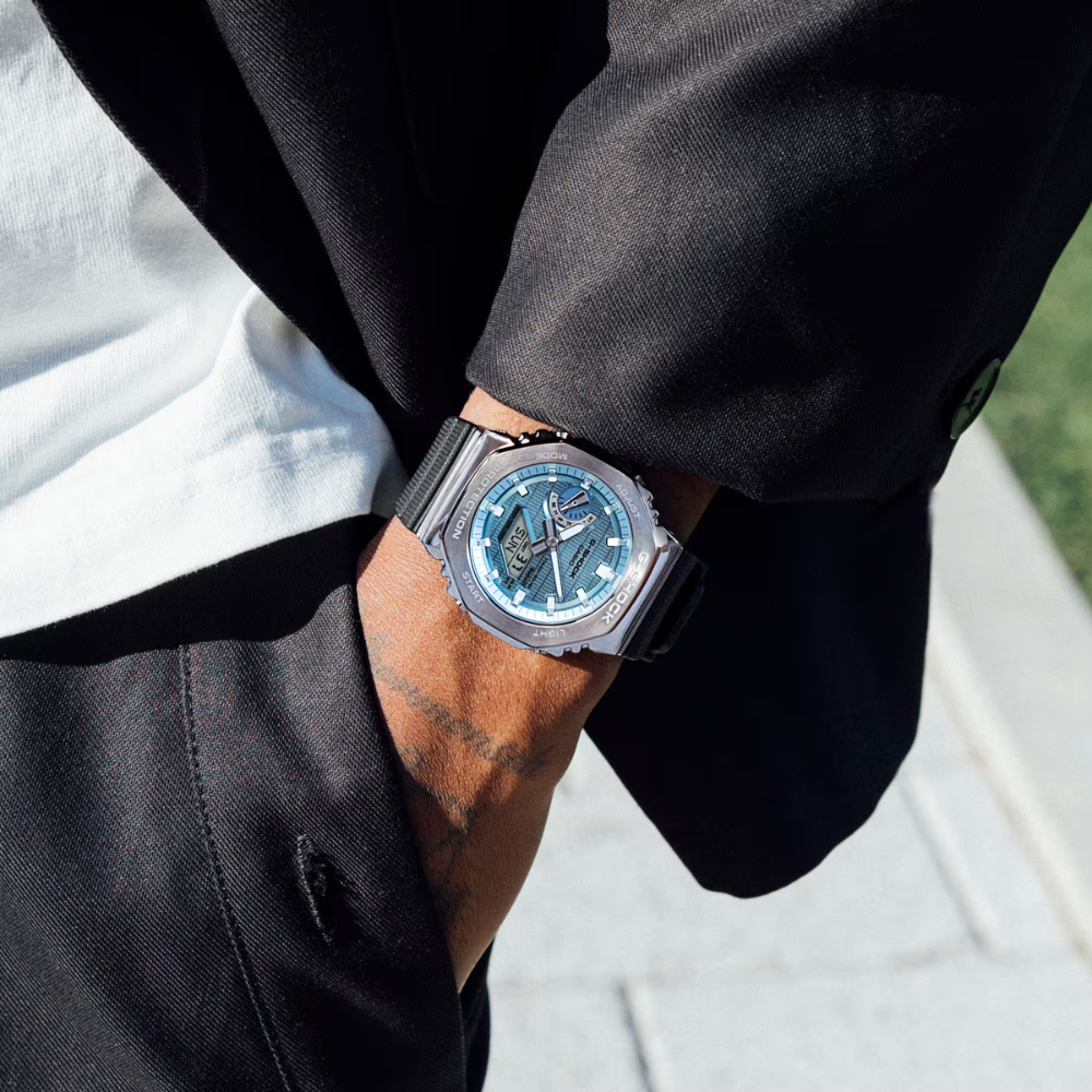 Casio G-SHOCK GBM-2100A-1A2DR Men’s Analog-Digital Metal Covered Ice Blue Dial Watch, Bluetooth, Tough Solar, 200M Water Resistant