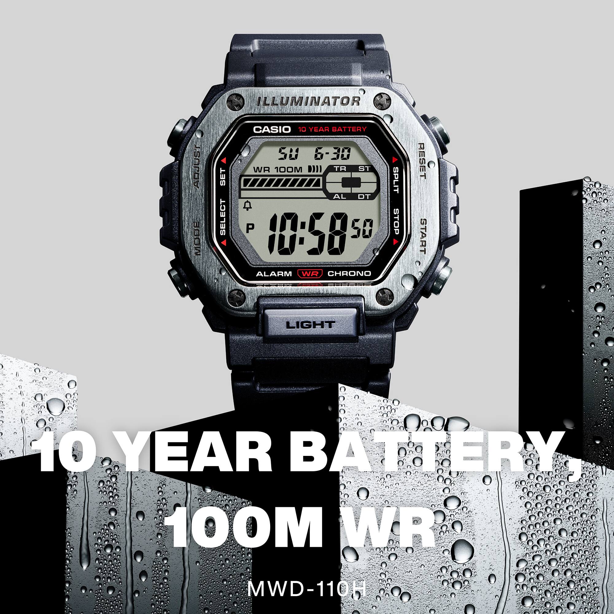 CASIO MWD-110H Series Men’s Digital Watch – Bold Display, LED Light, 100M Water Resistance, Sport Utility Design