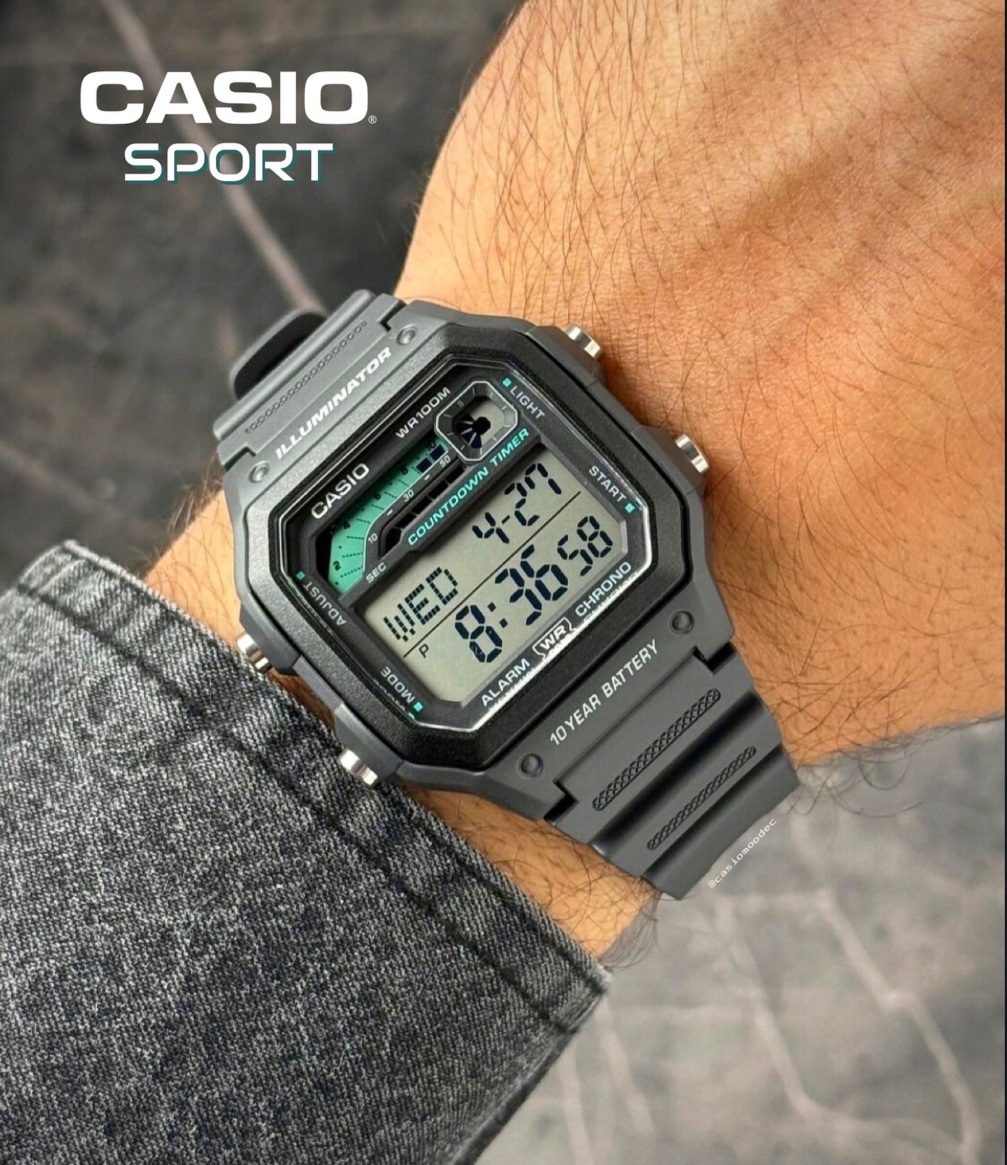 CASIO WS-1600H Series Standard Digital Watch – 10-Year Battery, Dual Time, LED Backlight, Stopwatch, Countdown Timer, 100M Water Resistant, Full Auto Calendar – Men’s Sports Outdoor Watch