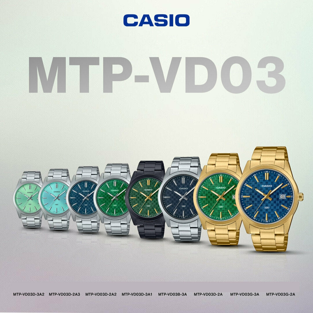 CASIO MTP-VD03G Series Standard Analog Men’s Watch – Gold Stainless Steel Case & Band, Date Display, Quartz Movement, 50M Water Resistance, Mineral Glass – Men’s Luxury Classic Watch