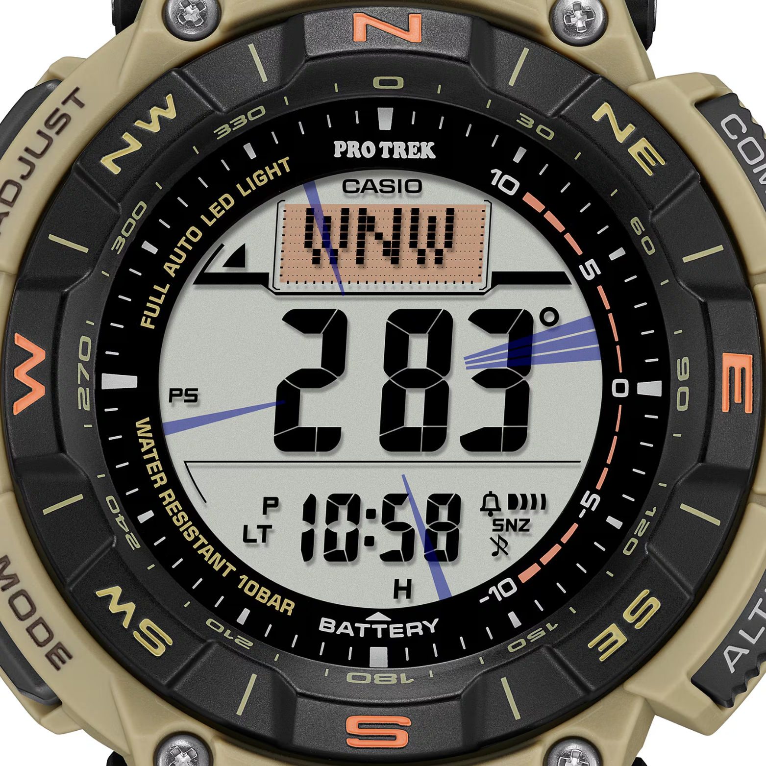 Casio Pro Trek PRG-340SC-5DR Men's Solar Outdoor Watch, Triple Sensor (Altimeter, Barometer, Compass), Bio-Based Resin Strap, Tough Solar Power, 100M Water Resistant