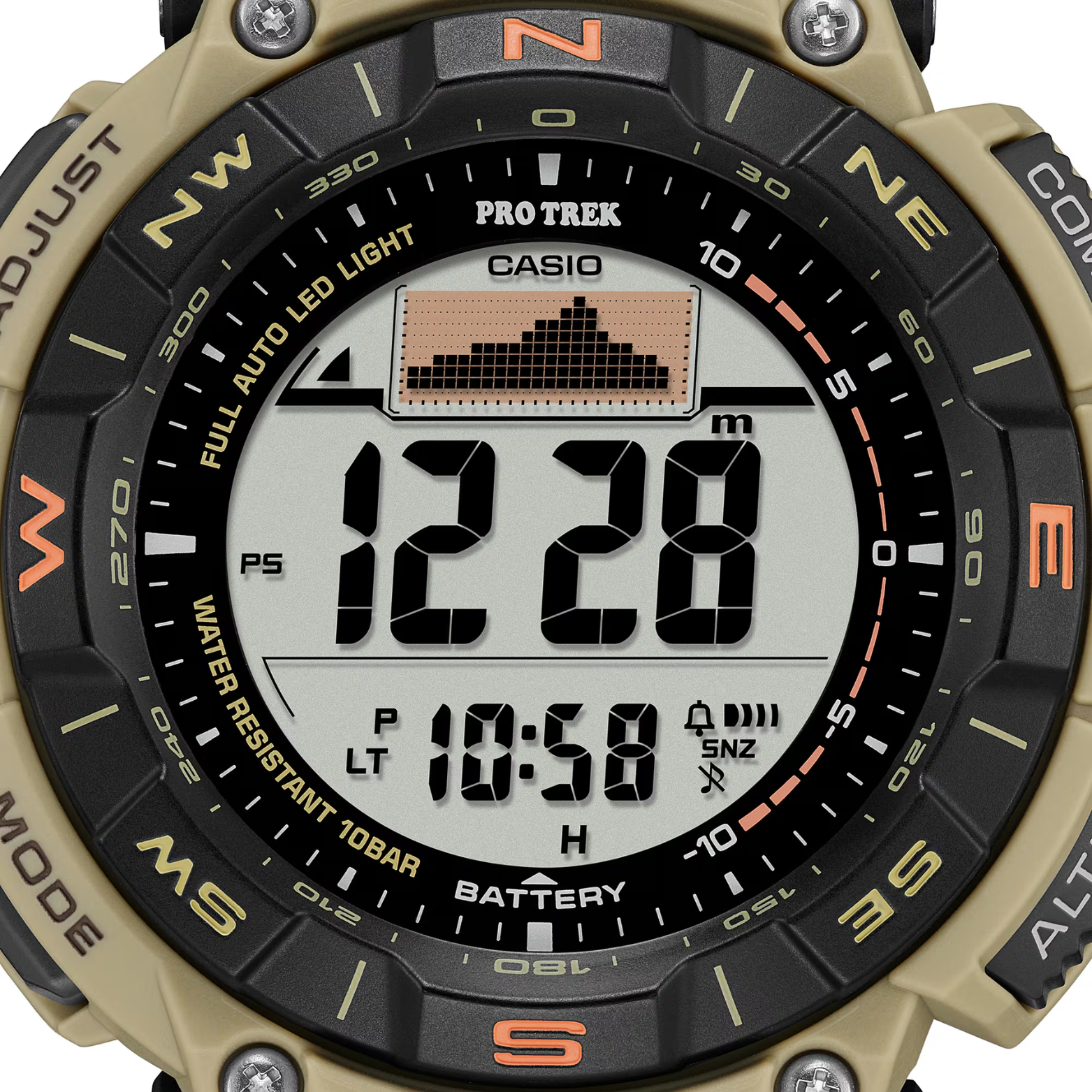 Casio Pro Trek PRG-340SC-5DR Men's Solar Outdoor Watch, Triple Sensor (Altimeter, Barometer, Compass), Bio-Based Resin Strap, Tough Solar Power, 100M Water Resistant
