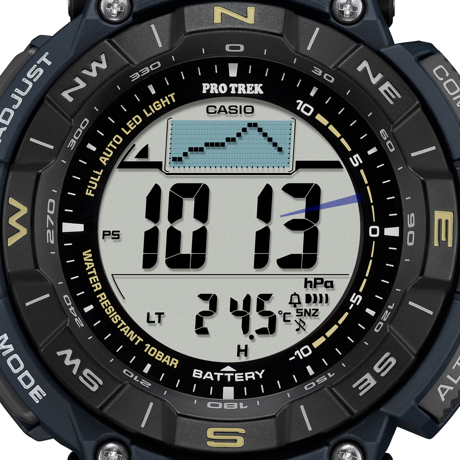 Casio Pro Trek PRG-340SC-2DR Men's Solar Outdoor Watch, Triple Sensor (Altimeter, Barometer, Compass), Bio-Based Resin Strap, Tough Solar, 100M Water Resistant