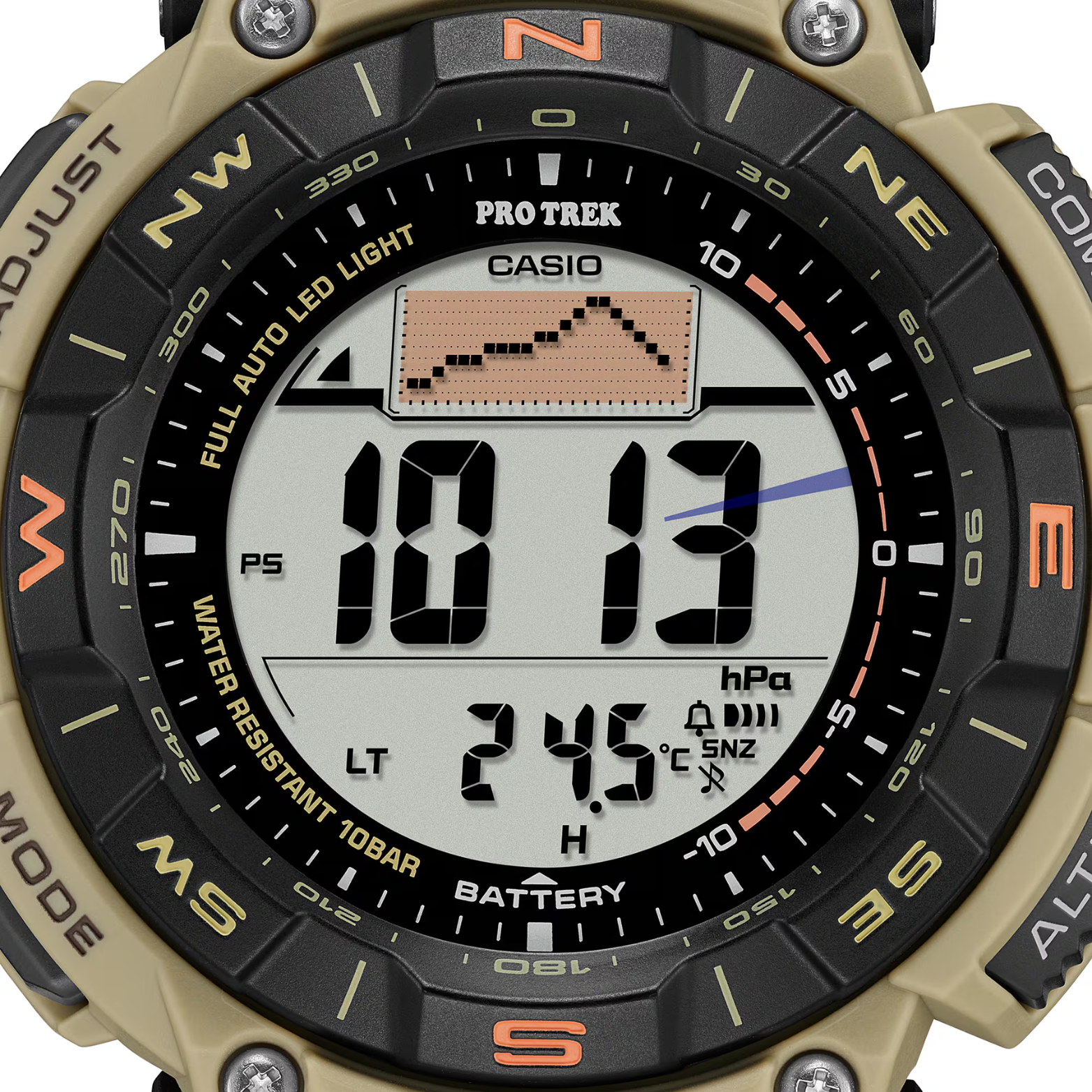 Casio Pro Trek PRG-340SC-5DR Men's Solar Outdoor Watch, Triple Sensor (Altimeter, Barometer, Compass), Bio-Based Resin Strap, Tough Solar Power, 100M Water Resistant