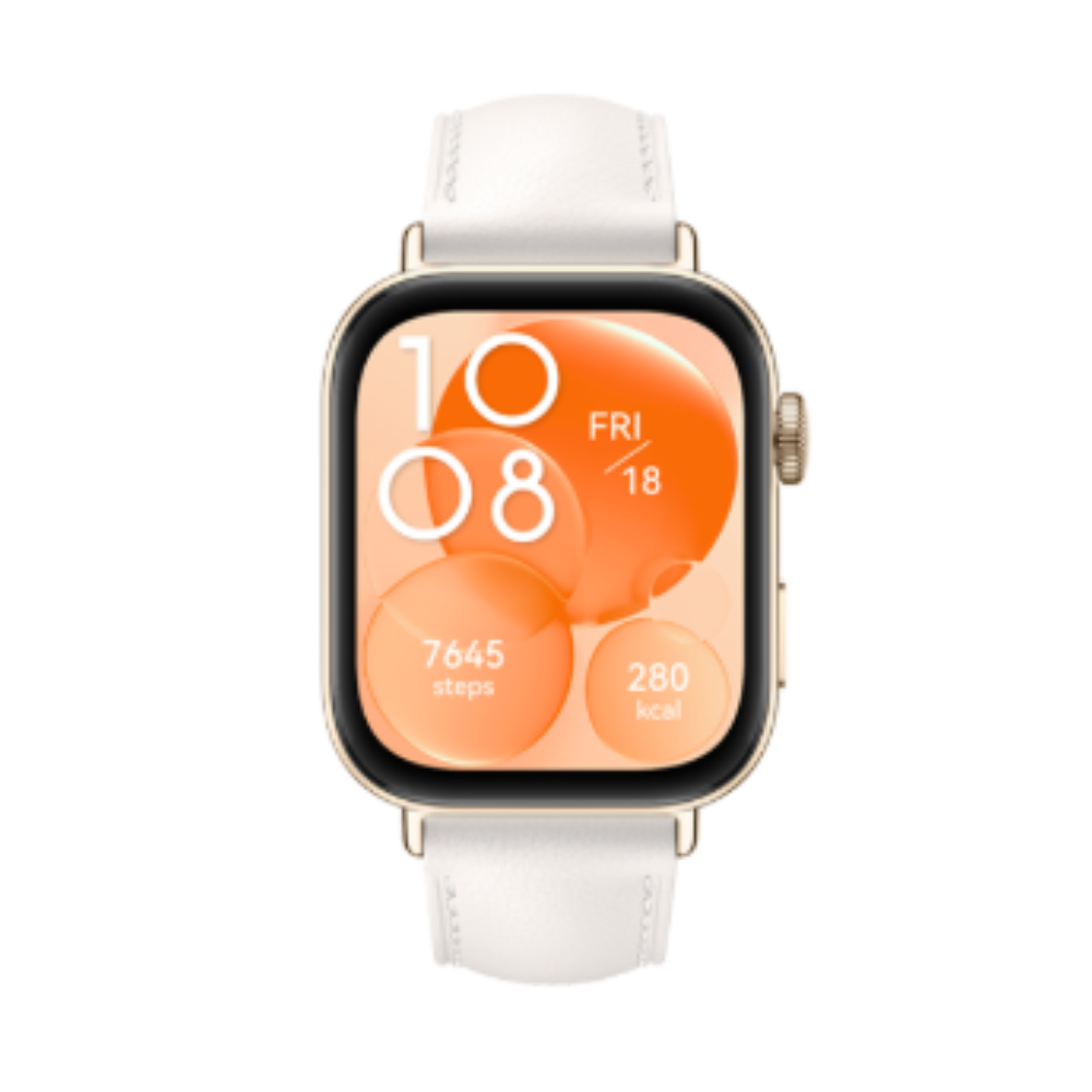 Smartwatch with a white strap on a white background