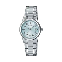 Silver Casio watch on a white background