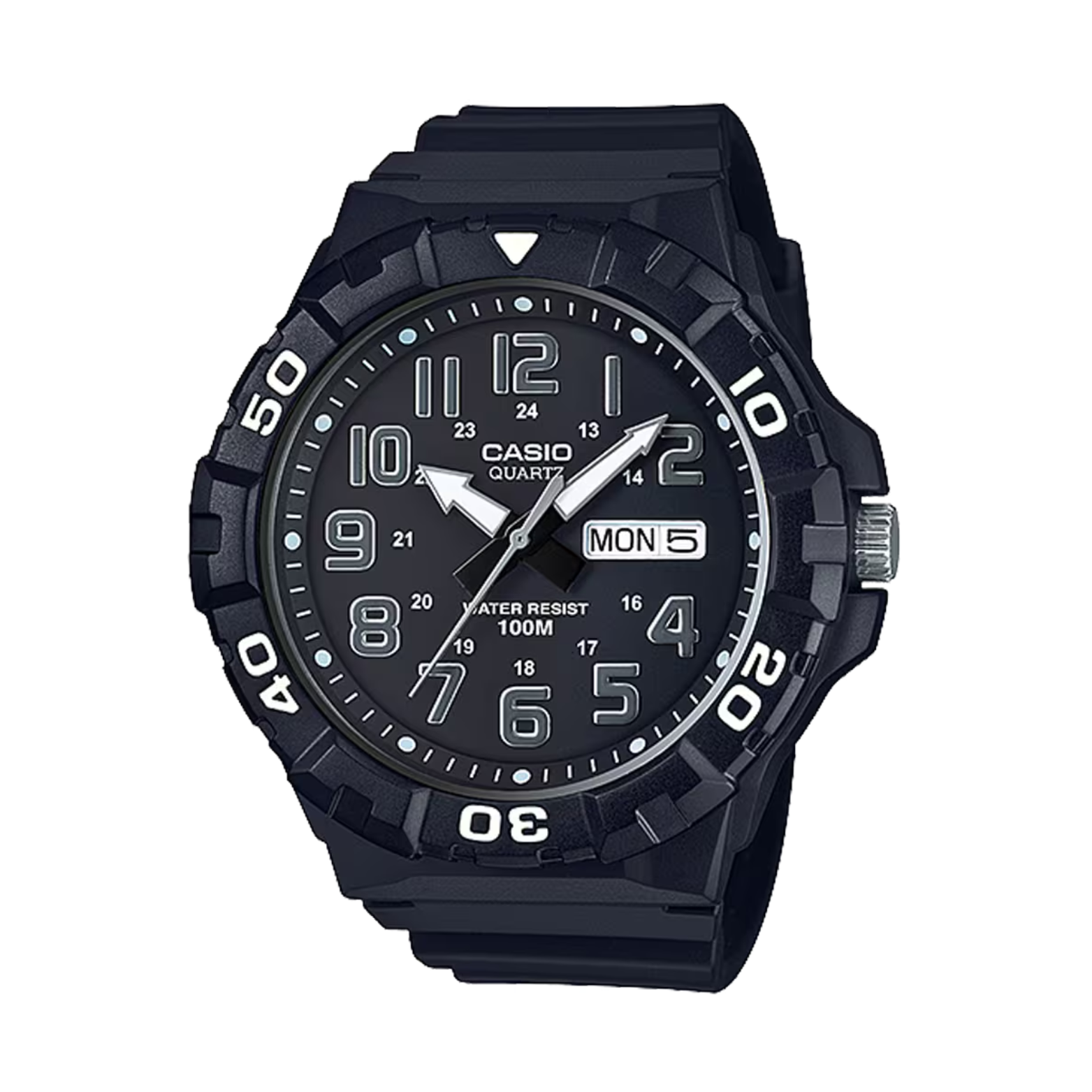 Black Casio watch on a white background