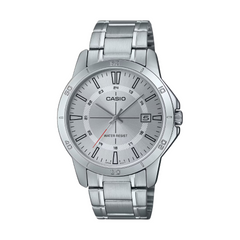 Silver Casio watch on a white background