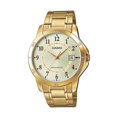 Gold Casio watch on a white background