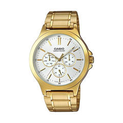 Gold Casio watch on a white background