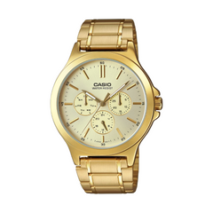 Gold Casio watch on a white background