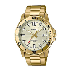 Gold Casio watch on a white background